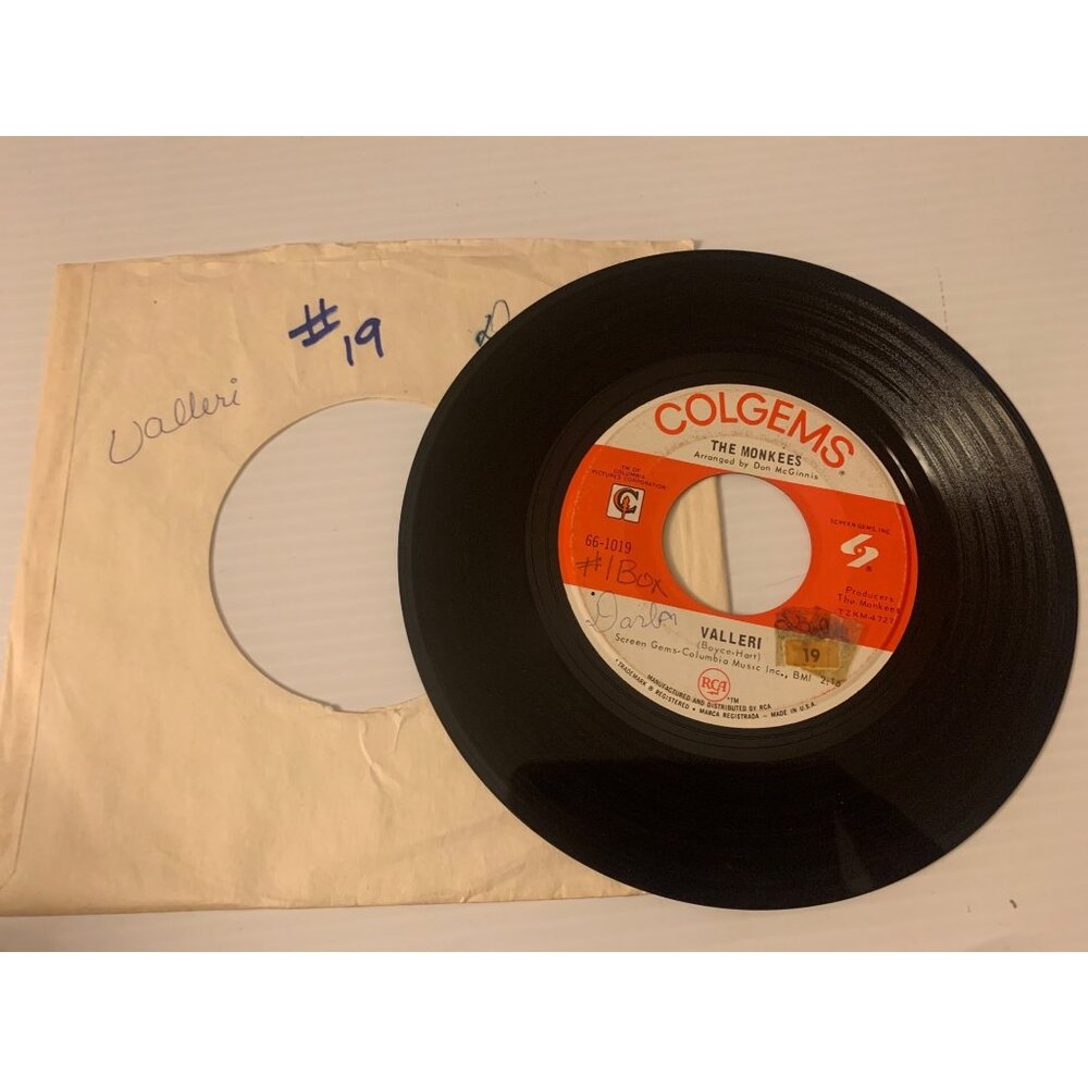 The Monkees Colgems 45 RPM Vinyl Record Tapioca Tundra/Valleri 1960s